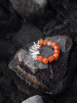 Ember Bloom — Red Agate & Freshwater Pearl Bracelet