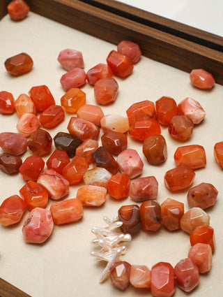 Ember Bloom — Red Agate & Freshwater Pearl Bracelet