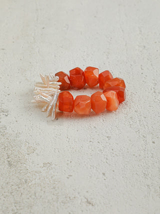 Ember Bloom — Red Agate & Freshwater Pearl Bracelet