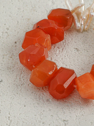 Ember Bloom — Red Agate & Freshwater Pearl Bracelet