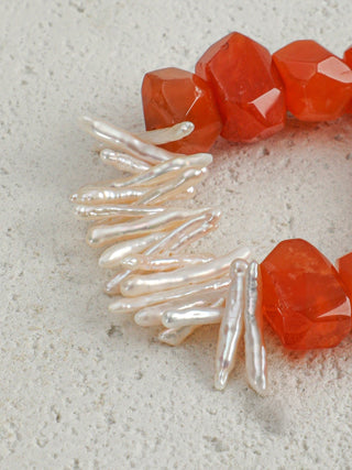 Ember Bloom — Red Agate & Freshwater Pearl Bracelet