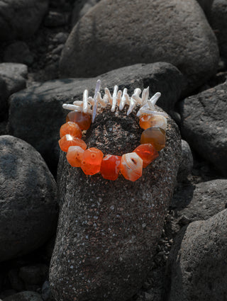 Ember Bloom — Red Agate & Freshwater Pearl Bracelet