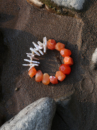 Ember Bloom — Red Agate & Freshwater Pearl Bracelet