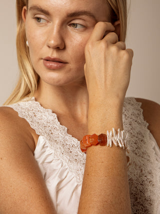 Ember Bloom — Red Agate & Freshwater Pearl Bracelet