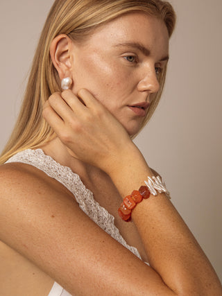 Ember Bloom — Red Agate & Freshwater Pearl Bracelet