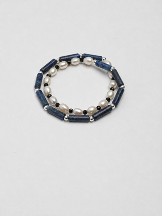 Lunar Shield — Lapis Lazuli & Freshwater Pearl Bracelet