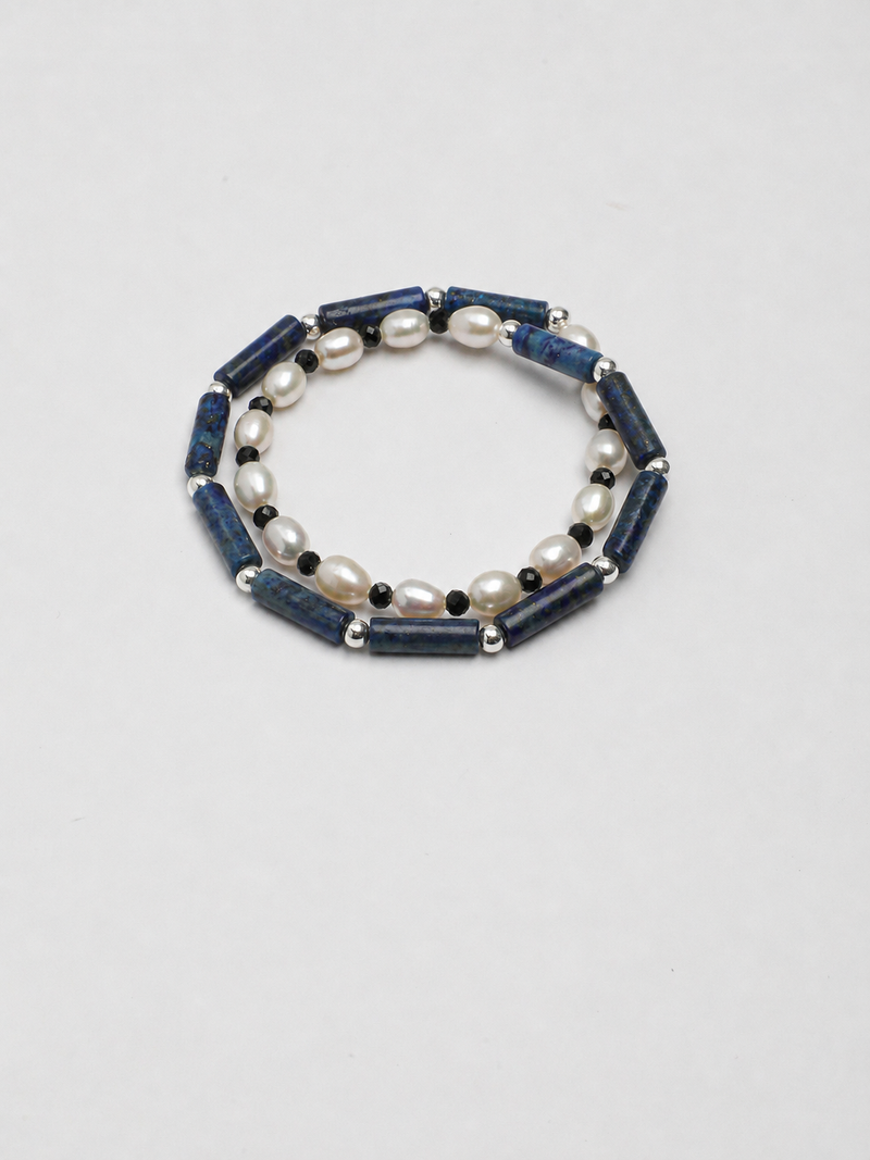 Lunar Shield — Lapis Lazuli & Freshwater Pearl Bracelet
