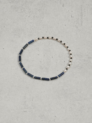 Lunar Shield — Lapis Lazuli & Freshwater Pearl Bracelet