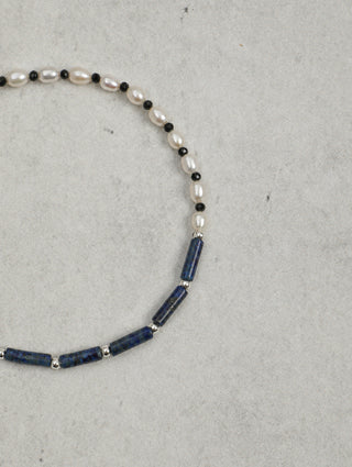 Lunar Shield — Lapis Lazuli & Freshwater Pearl Bracelet