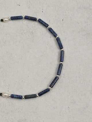 Lunar Shield — Lapis Lazuli & Freshwater Pearl Bracelet