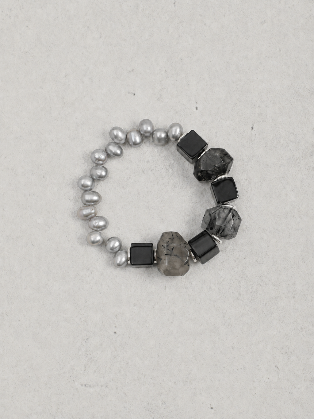 Shadow Bridge — Black Rutilated Quartz & Pearl Bracelet