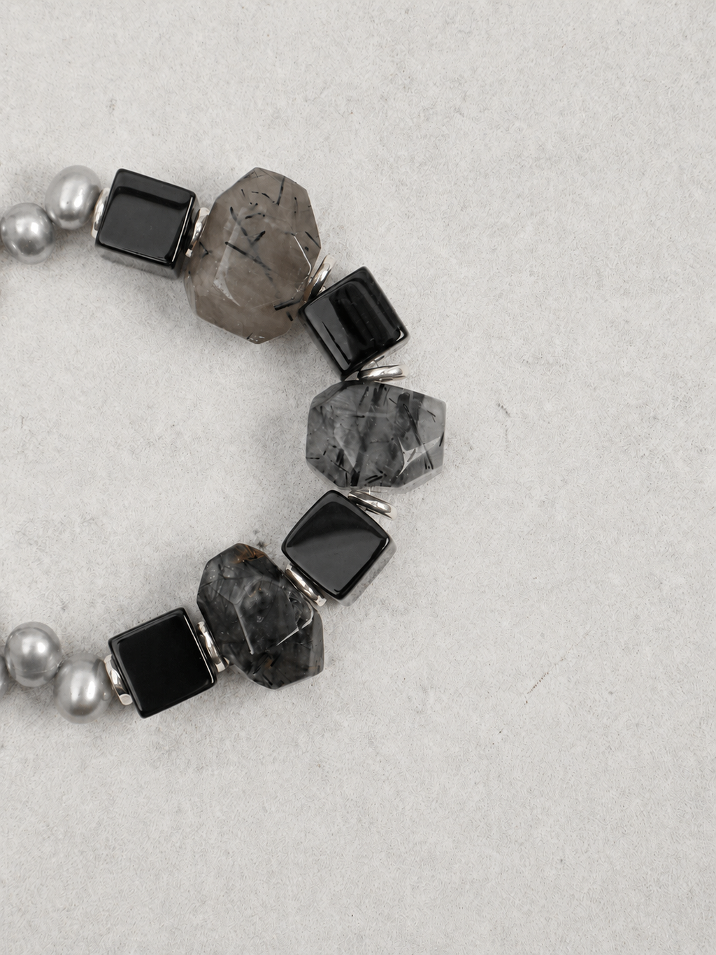 Shadow Bridge — Black Rutilated Quartz & Pearl Bracelet