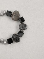Shadow Bridge — Black Rutilated Quartz & Pearl Bracelet