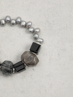 Shadow Bridge — Black Rutilated Quartz & Pearl Bracelet