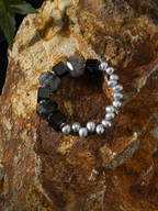 Shadow Bridge — Black Rutilated Quartz & Pearl Bracelet