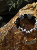 Shadow Bridge — Black Rutilated Quartz & Pearl Bracelet