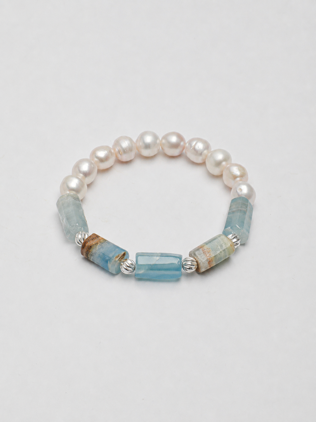 Pale Tides — Freshwater Pearl & Blue Lace Bracelet