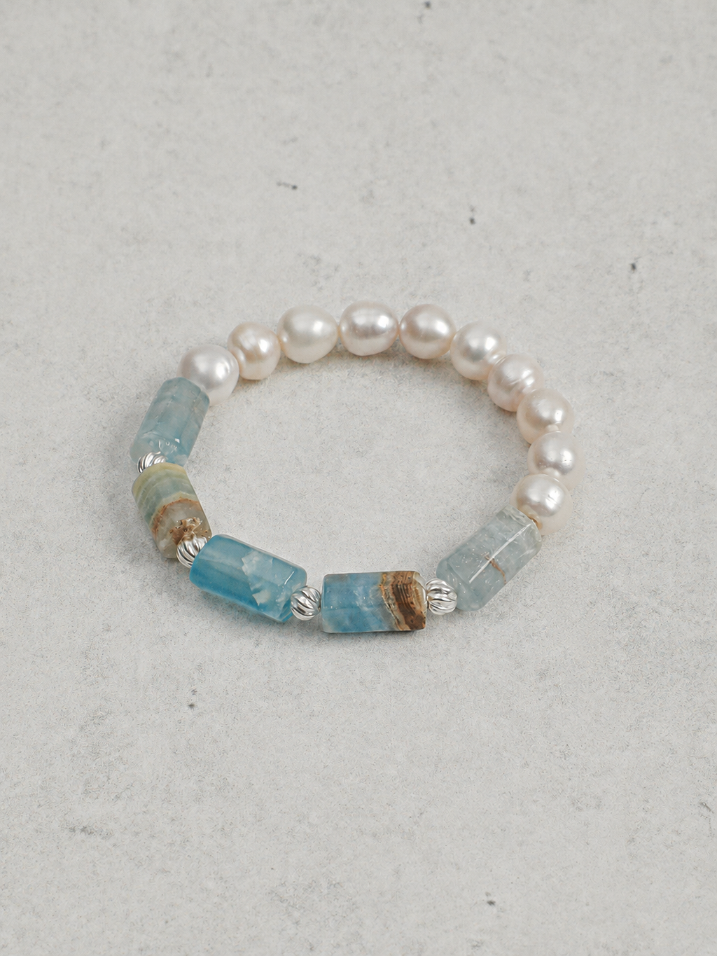 Pale Tides — Freshwater Pearl & Blue Lace Bracelet