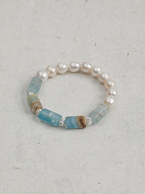 Pale Tides — Freshwater Pearl & Blue Lace Bracelet