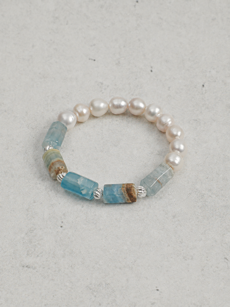Pale Tides — Freshwater Pearl & Blue Stone Bracelet