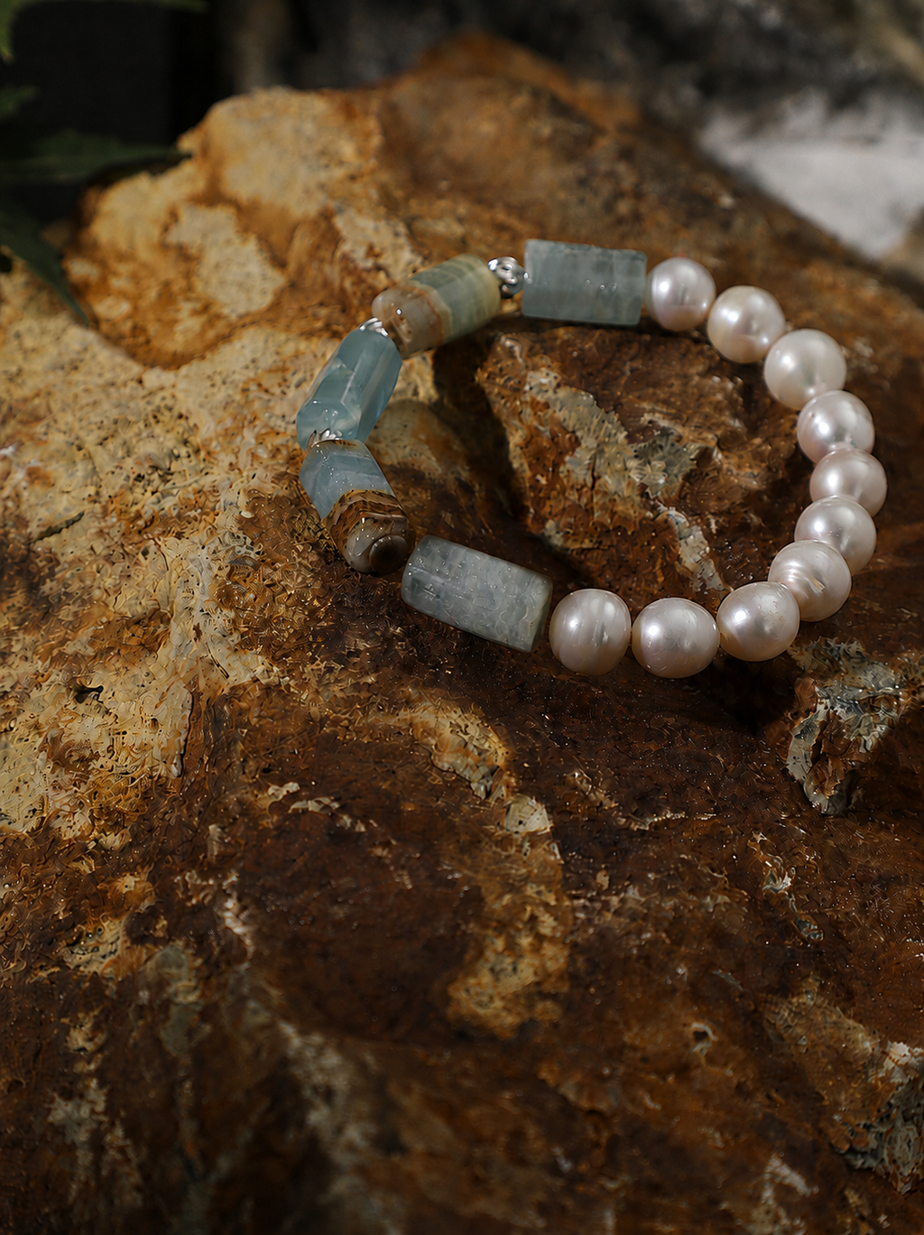 Pale Tides — Freshwater Pearl & Blue Lace Bracelet