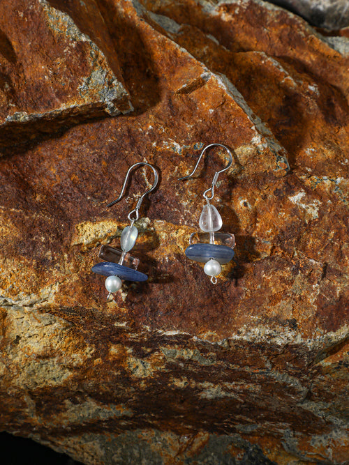 Blue Snow — Aquamarine & Crystal Drop Earrings
