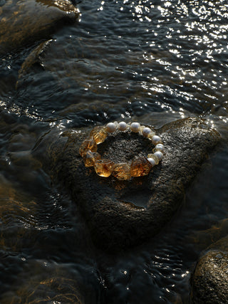 Golden Drift — Citrine & Freshwater Pearl Bracelet