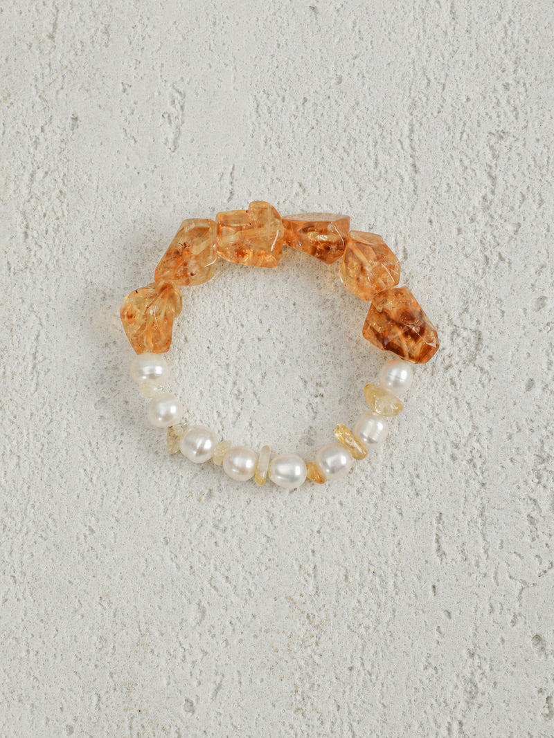 Golden Drift — Citrine & Freshwater Pearl Bracelet