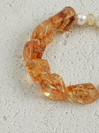 Golden Drift — Citrine & Freshwater Pearl Bracelet