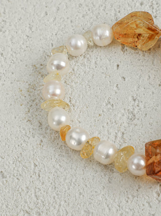 Golden Drift — Citrine & Freshwater Pearl Bracelet