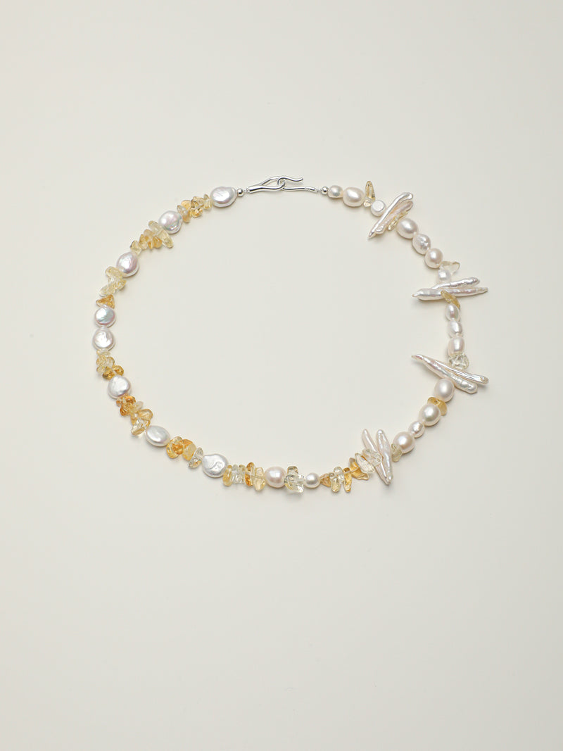 Golden Tides — Citrine & Baroque Pearl Necklace