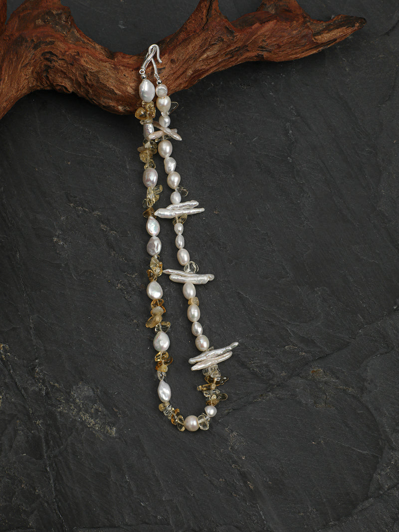 Golden Tides — Citrine & Baroque Pearl Necklace
