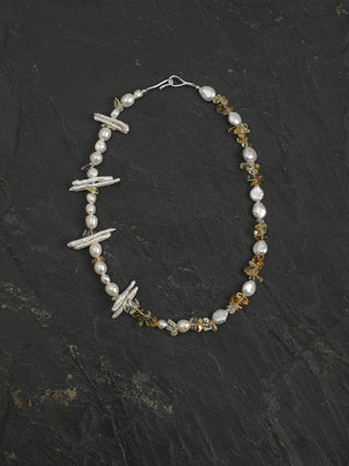 Golden Tides — Citrine & Baroque Pearl Necklace