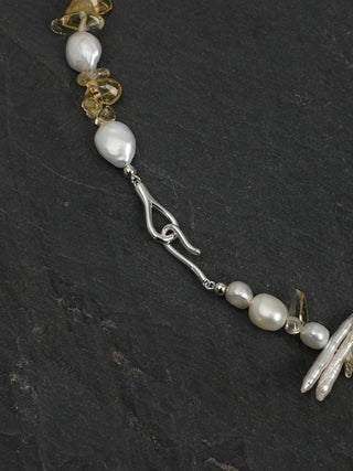 Golden Tides — Citrine & Baroque Pearl Necklace
