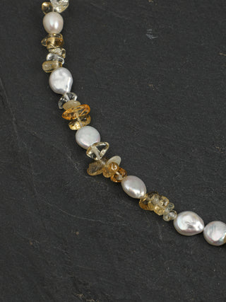 Golden Tides — Citrine & Baroque Pearl Necklace
