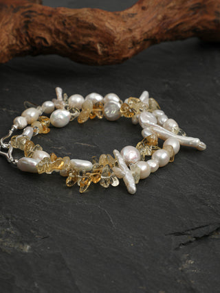 Golden Tides — Citrine & Baroque Pearl Necklace
