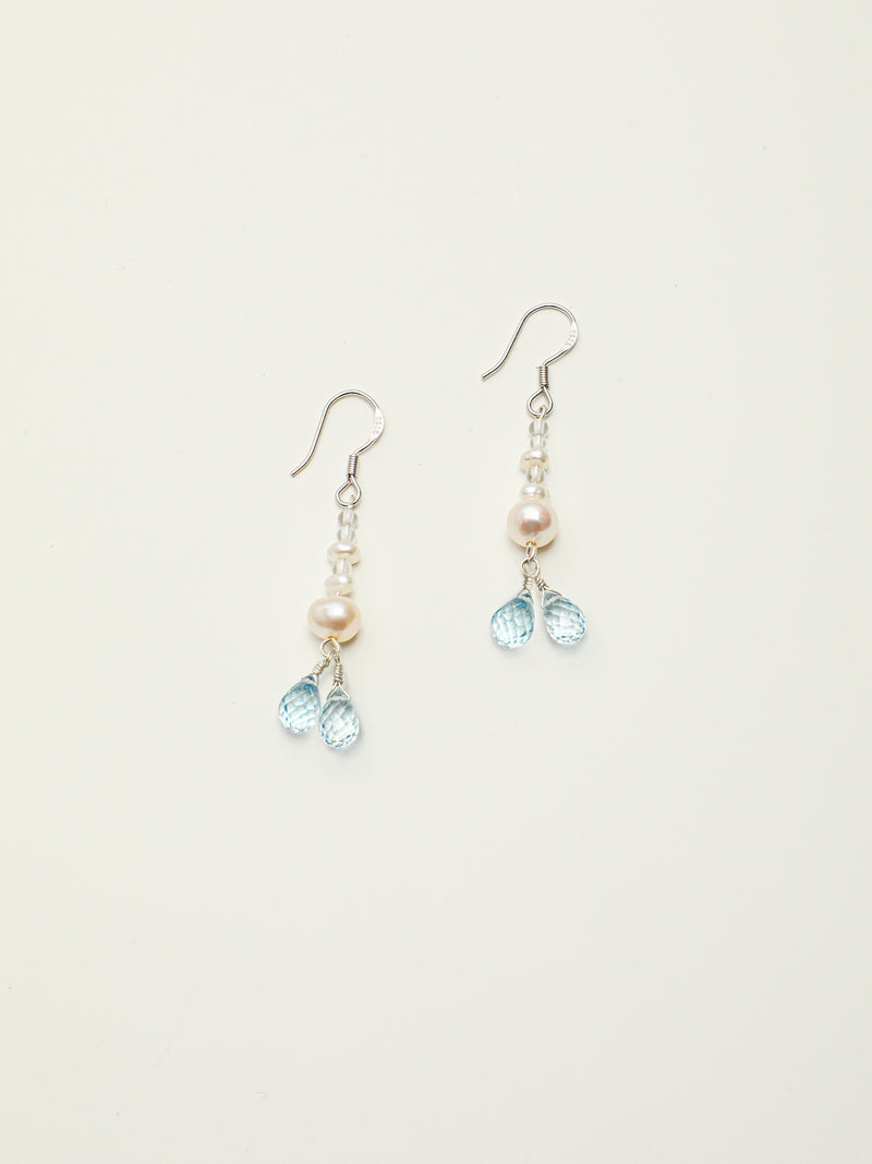 Crystal Cascade — Pearl & Blue Topaz Earrings