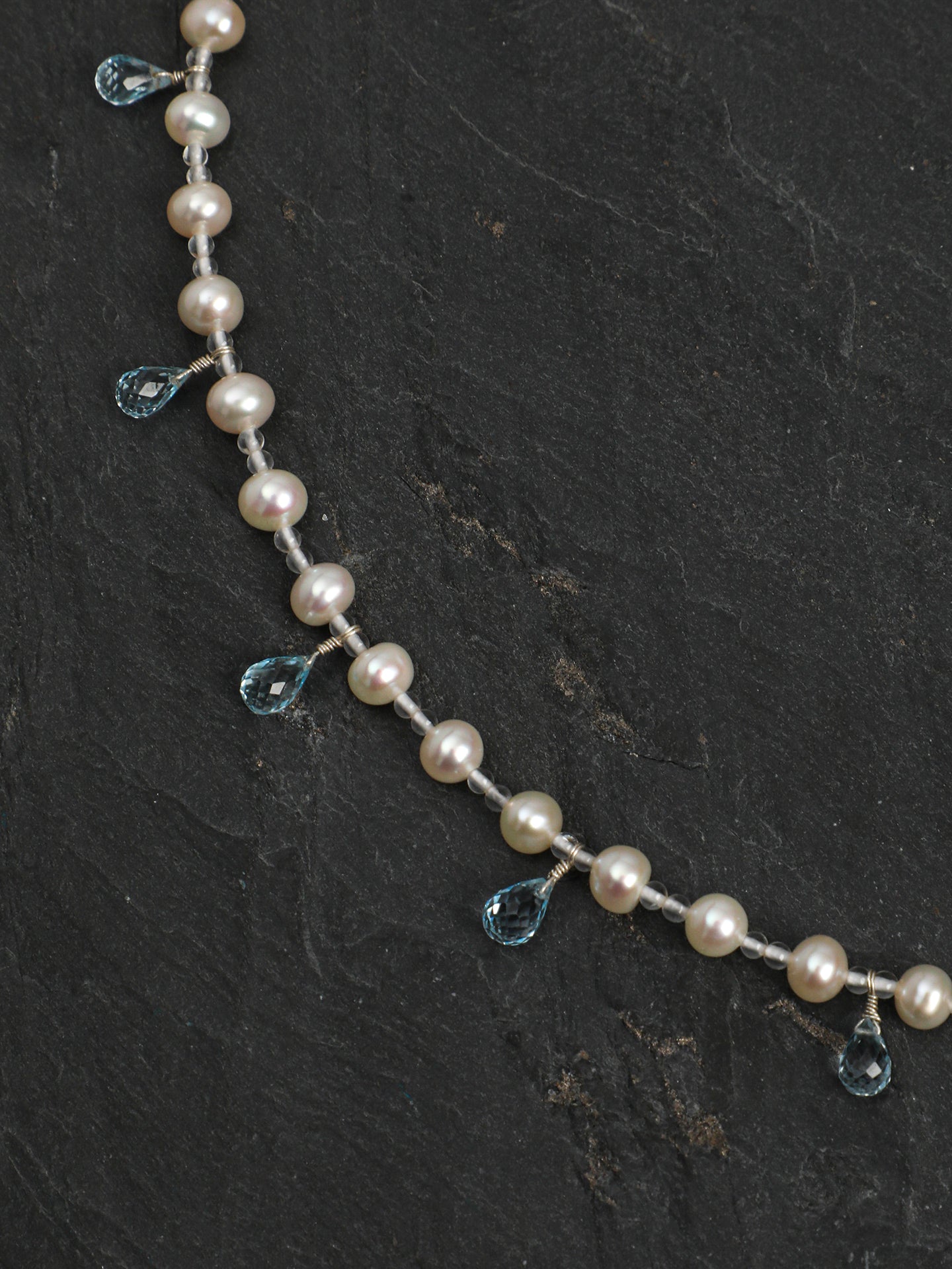 Crystal Cascade — Pearl & Blue Topaz Necklace