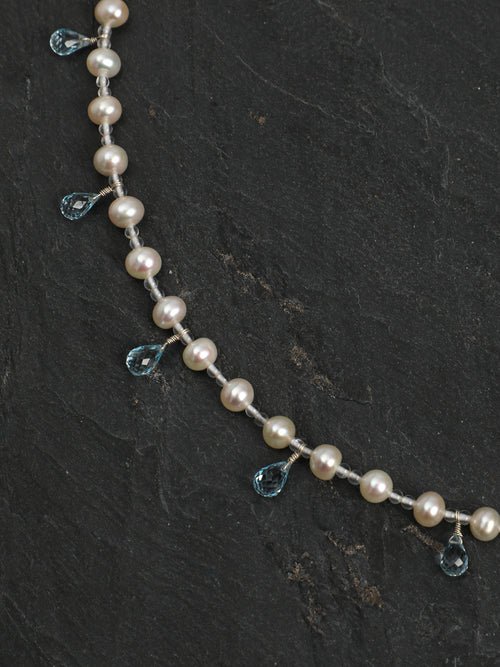 Crystal Cascade — Pearl & Blue Topaz Necklace