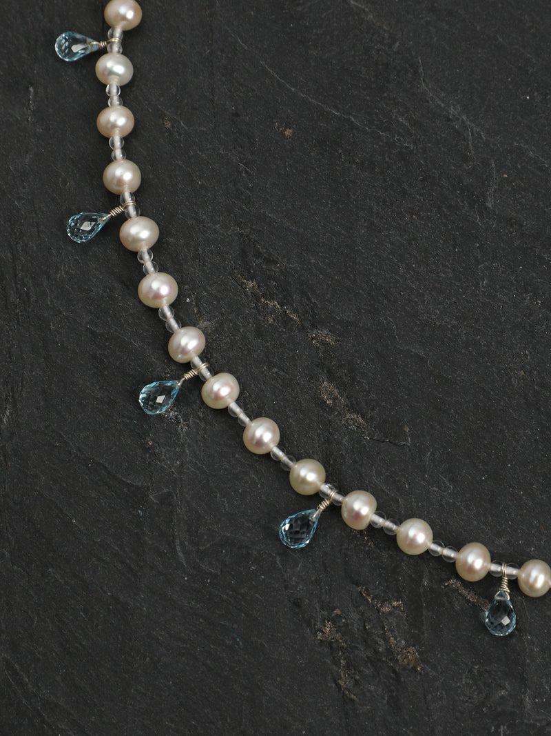 Crystal Cascade — Pearl & Blue Topaz Necklace