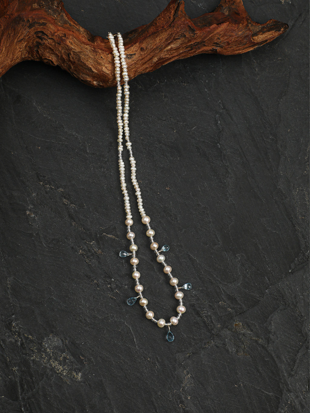 Crystal Cascade — Pearl & Blue Topaz Necklace