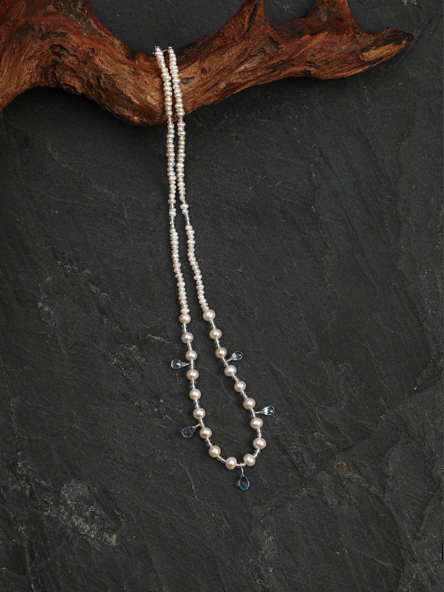Crystal Cascade — Pearl & Blue Topaz Necklace