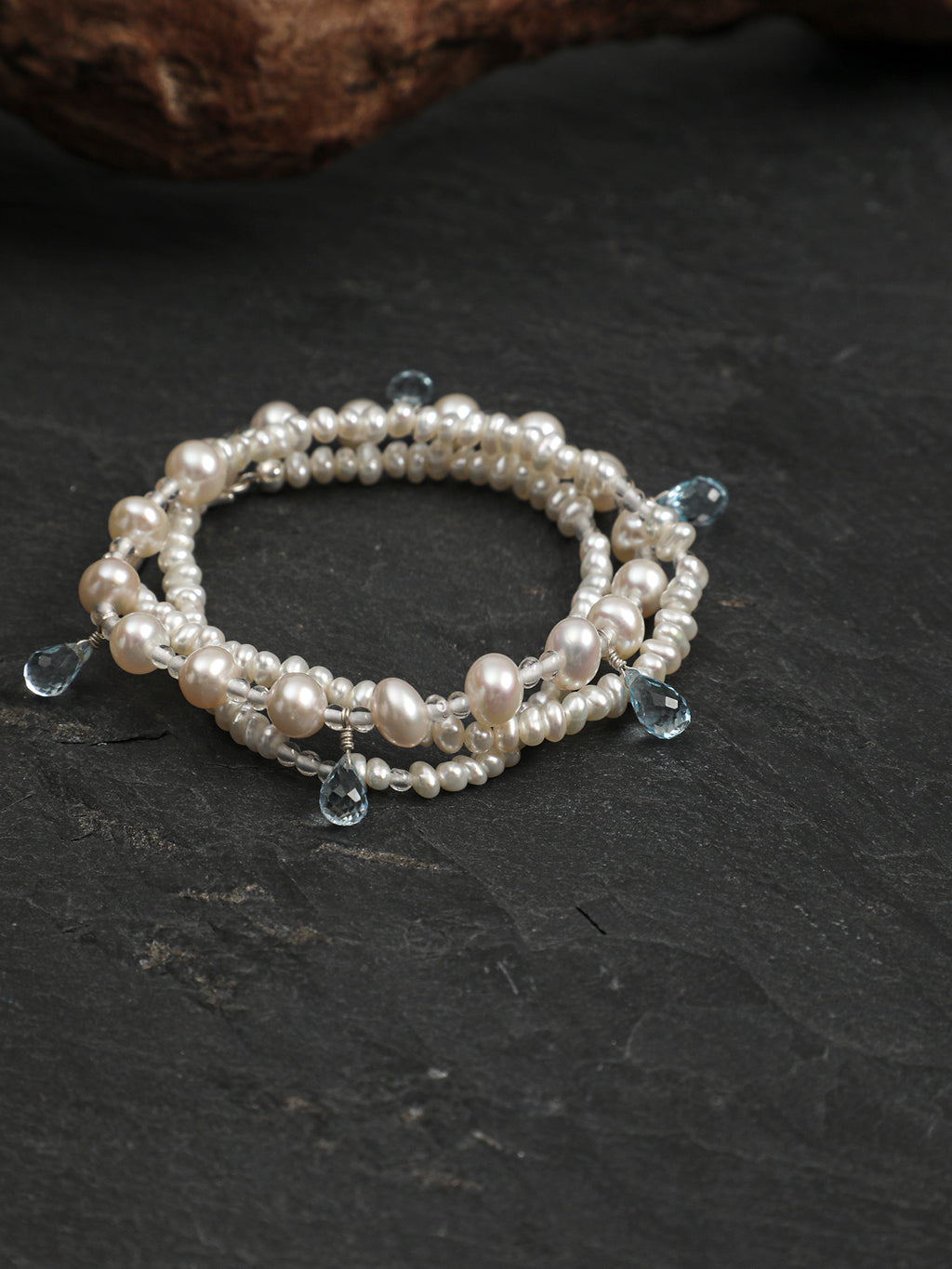 Crystal Cascade — Pearl & Blue Topaz Necklace