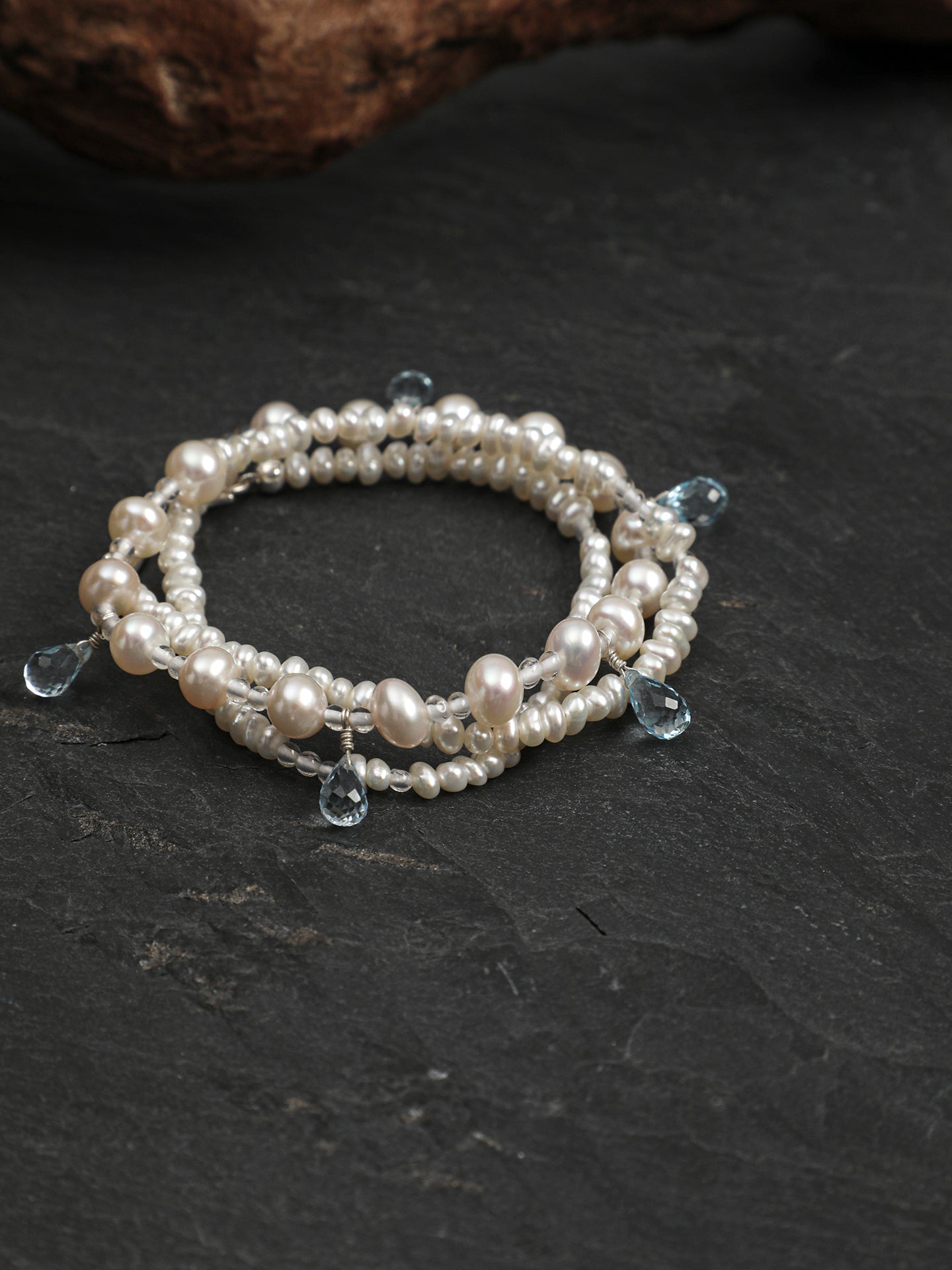 Crystal Cascade — Pearl & Blue Topaz Necklace