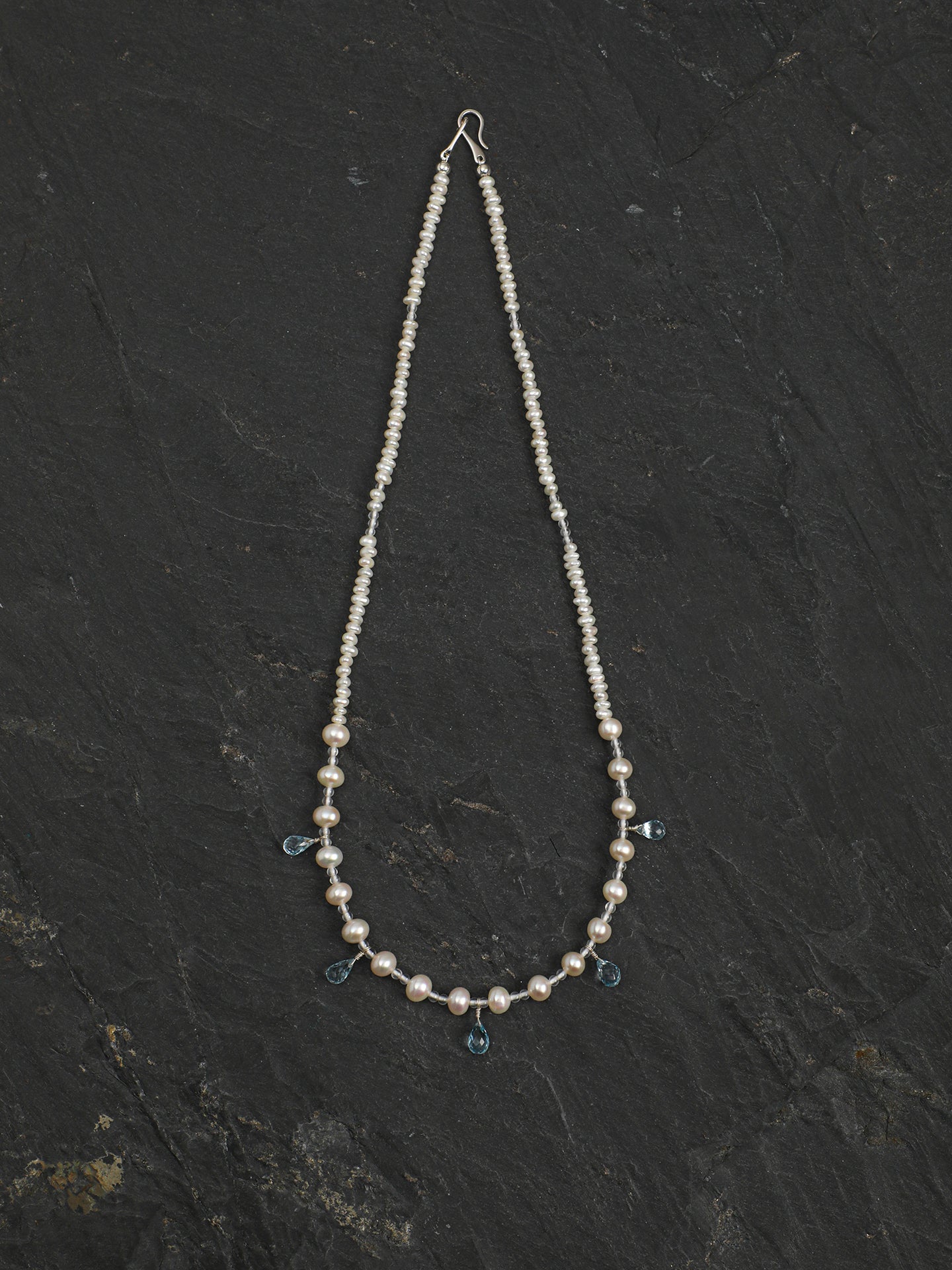 Crystal Cascade — Pearl & Blue Topaz Necklace