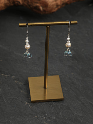Crystal Cascade — Pearl & Blue Topaz Earrings