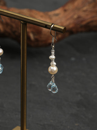 Crystal Cascade — Pearl & Blue Topaz Earrings