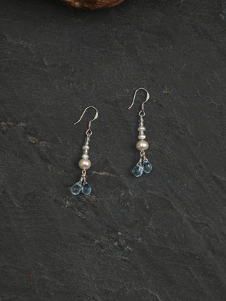 Crystal Cascade — Pearl & Blue Topaz Earrings