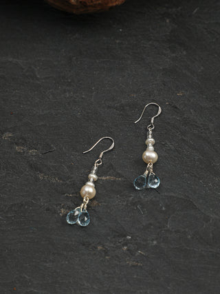 Crystal Cascade — Pearl & Blue Topaz Earrings