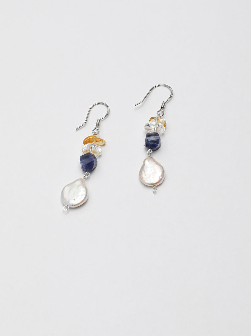 Water Trace — Baroque Pearl & Sodalite Drop Earrings
